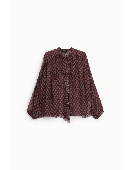 Blusa ampla estampada floral com folhos na frente Dixie