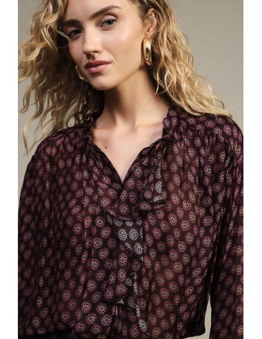 Blusa ampla com estampa floral e folhos na frente Dixie