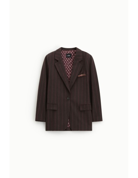 Blazer Às Riscas Com Fecho Simples E Bolsos Dixie