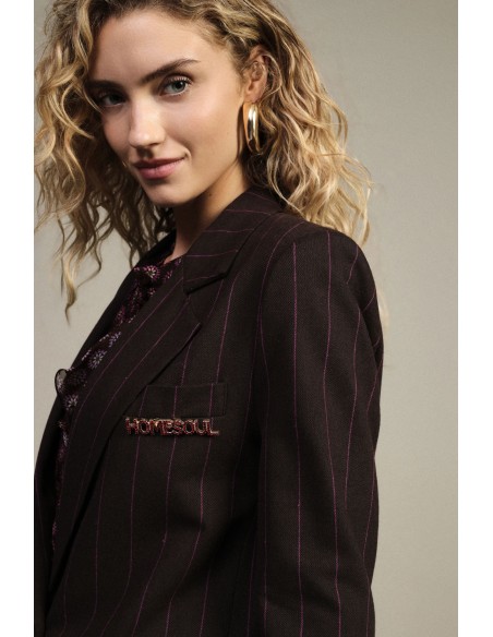 Blazer às riscas com abotoamento simples e bolsos Dixie