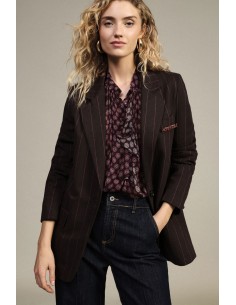 Blazer às Riscas com Fecho de Abotoamento Simples e Bolsos Dixie