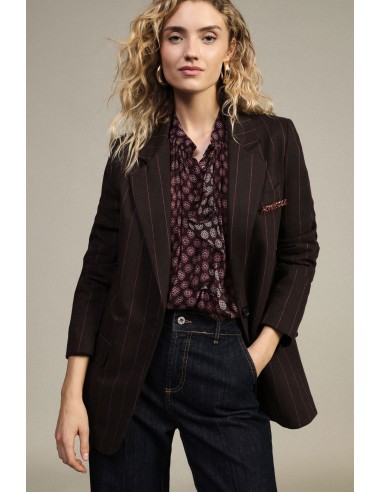 Blazer às Riscas com Fecho de Abotoamento Simples e Bolsos Dixie