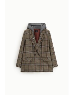 Blazer cruzado com capuz e padrão xadrez Dixie