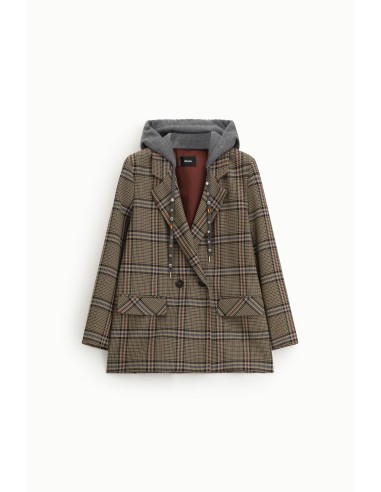 Blazer cruzado com capuz e padrão xadrez Dixie