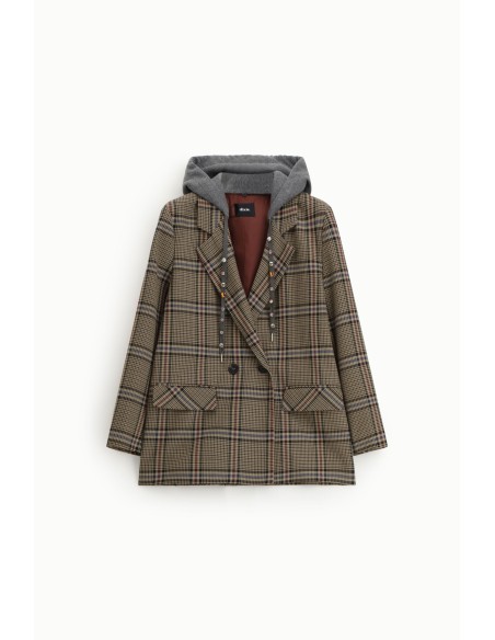 Blazer cruzado com capuz e padrão xadrez Dixie
