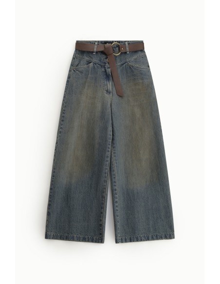 Jeans de Perna Larga Cintura Alta com Cinto Dixie