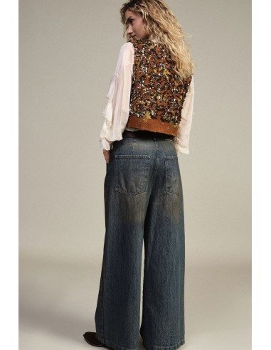 Jeans de perna larga, cintura alta, com cinto Dixie