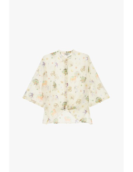 Camisa Estampada Com Nó E Mangas Amplas Dixie