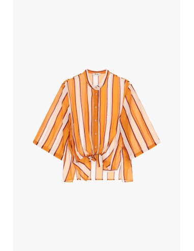 Camisa às Riscas com Nó Frontal e Mangas Largas Dixie