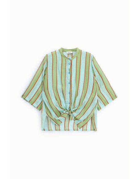 Camisa às riscas com nó frontal e mangas largas Dixie