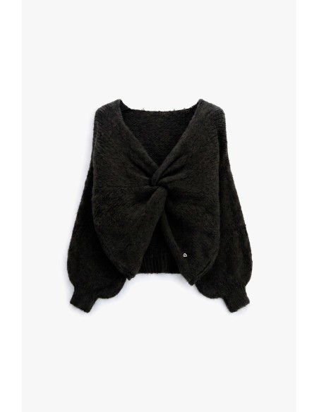 Cardigan trançado com nó frontal e mangas amplas Please