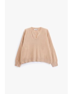 Camisola oversize com decote em V e fenda Please