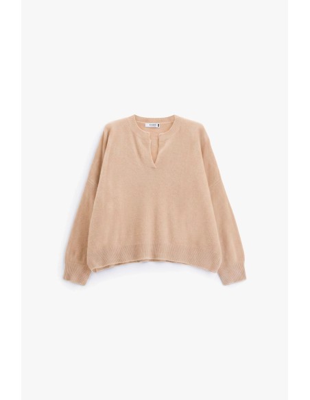 Camisola oversize com decote em V e fenda Please