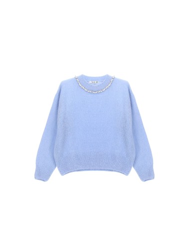 Camisola de Gola Redonda com Aplicação de Pérolas Please
