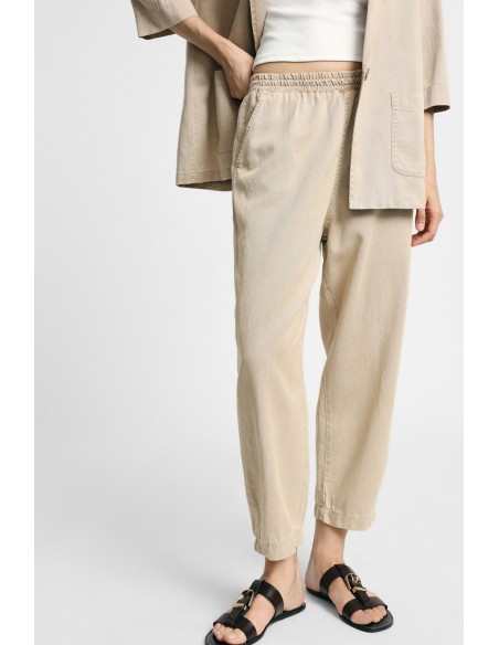 Calças cropped com cintura elástica e bolsos Please