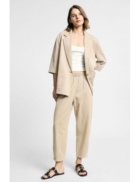Calças Cropped com Cintura Elástica e Bolsos Please