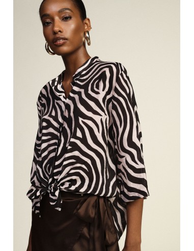 Camisa com estampa de zebra e nó frontal Dixie
