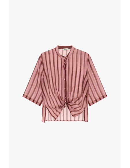 Camisa Às Riscas Com Nó Frontal E Mangas Três-Quartos Dixie
