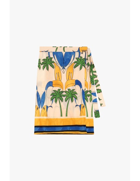 Saia Curta com Estampa Tropical e Nó Lateral Dixie