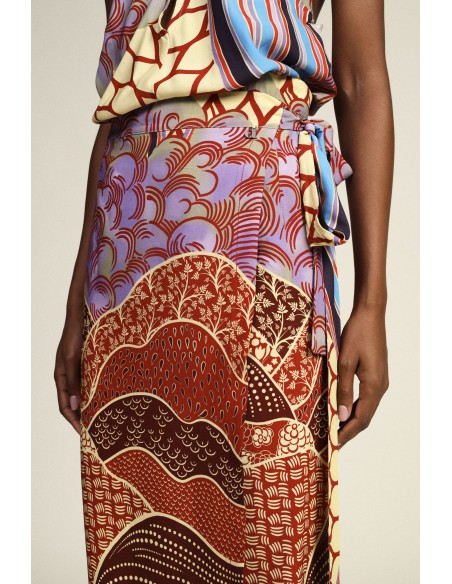 Saia midi com estampado gráfico e faixa Dixie