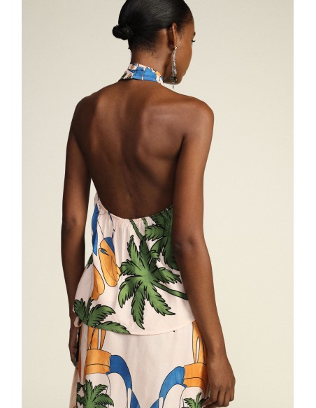 Top de gola alta estampado floral Dixie