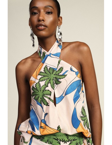 Top de gola alta estampado floral Dixie