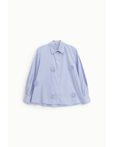 Camisa às riscas com aplicações florais e mangas compridas Please