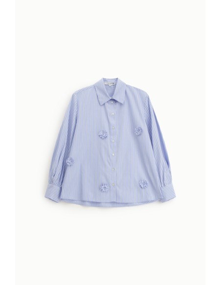 Camisa às riscas com aplicações florais e mangas compridas Please