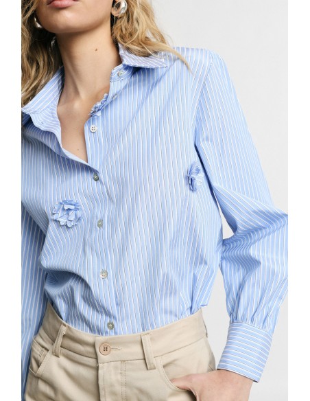 Camisa às riscas com aplicações florais e mangas compridas Please