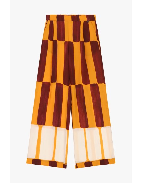 Calças Palazzo às Riscas Largas com Cintura Alta Dixie