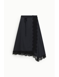 Saia midi assimétrica com borda em renda Dixie