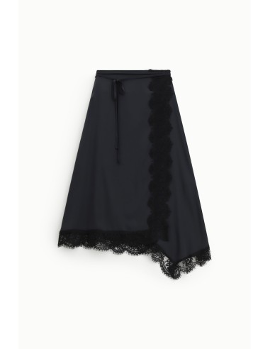 Saia midi assimétrica com borda em renda Dixie