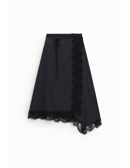 Saia midi assimétrica com borda em renda Dixie