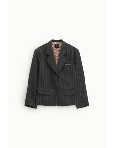 Blazer às Riscas com Bolsos Frontais e Forro Estampado Dixie