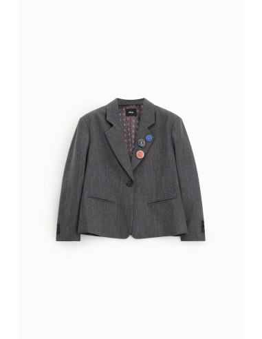 Blazer com Botões e Alfinetes Decorativos Padrão às Riscas Dixie