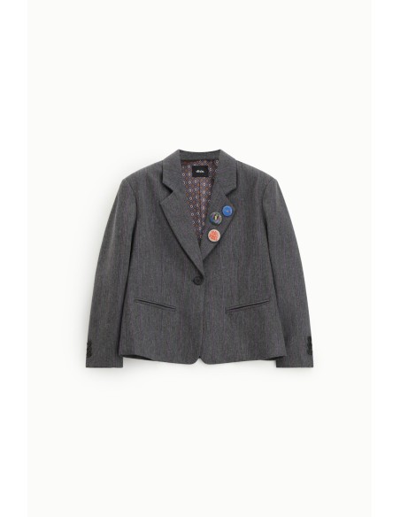 Blazer com Botões e Alfinetes Decorativos Padrão às Riscas Dixie