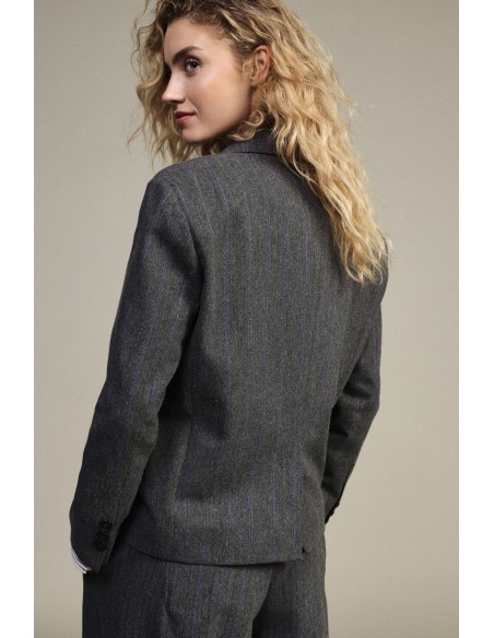 Blazer Con Botões E Broches Decorativos Padrão Às Riscas Dixie