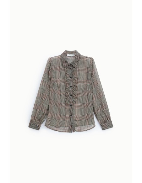 Camisa com estampa xadrez, folhos e mangas compridas Please