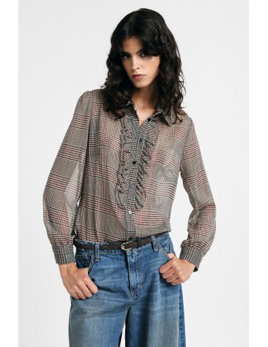 Camisa Estampa Xadrez Com Folhos E Mangas Compridas Please