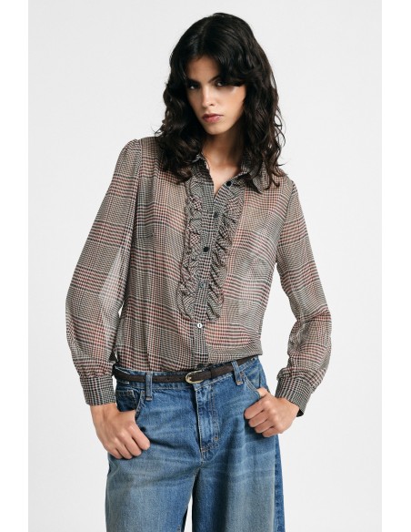 Camisa Estampa Xadrez Com Folhos E Mangas Compridas Please