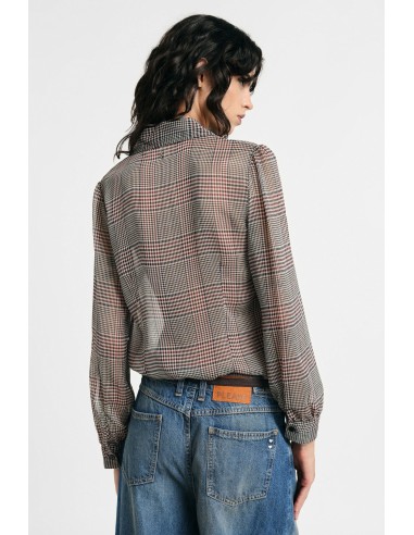 Camisa com estampa xadrez, folhos e mangas compridas Please