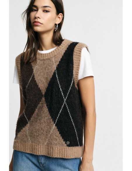 Camisola com padrão argyle e decote redondo Please