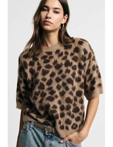 Camisola com Estampa Animalier e Mangas até ao Cotovelo Please
