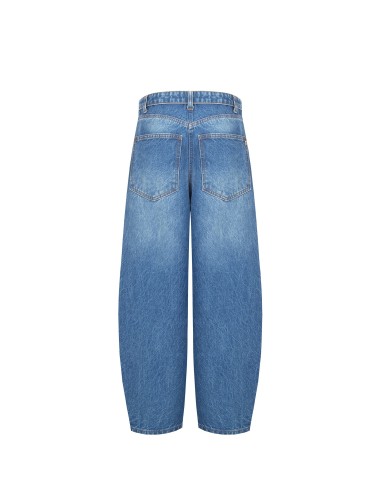 Jeans balão com efeito gasto com vira na cintura Rinascimento