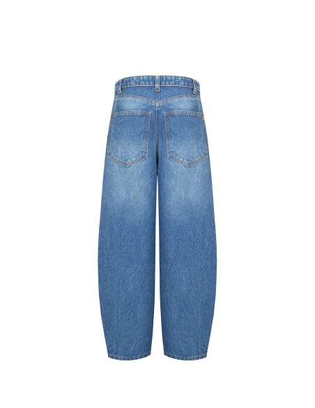 Jeans balão com efeito gasto com vira na cintura Rinascimento