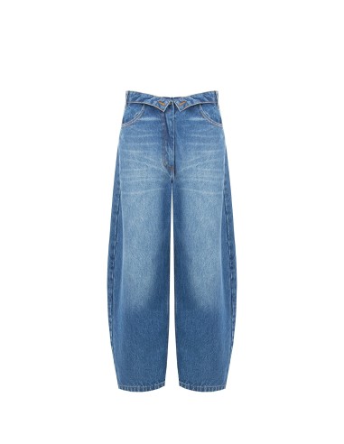 Jeans balão com efeito gasto e dobra na cintura Rinascimento