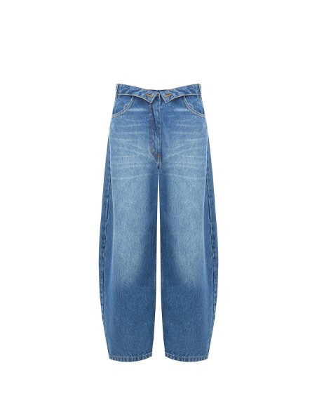 Jeans balão com efeito gasto e dobra na cintura Rinascimento
