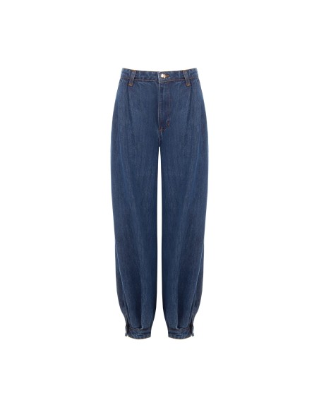 Jeans Balão com Pences e Botões nos Tornozelos Rinascimento