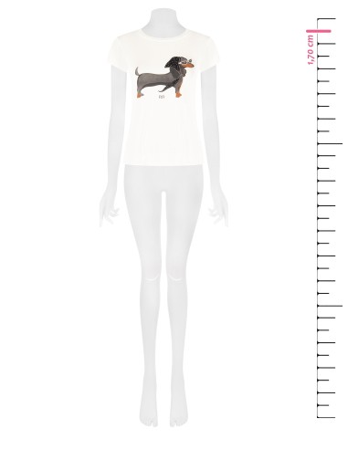 T-shirt regular em mistura de viscose com estampa de teckel e strass Rinascimento