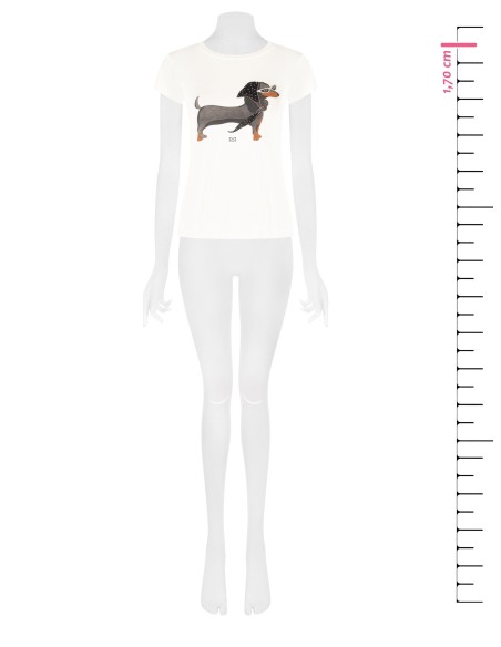 T-shirt regular em mistura de viscose com estampa de teckel e strass Rinascimento